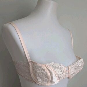 Vintage Christian Dior 4775 Chantilly Lace Satin Demi Bra Pink Underwire 36C USA